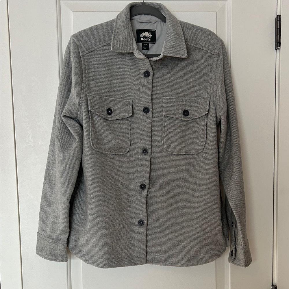Roots Gray Button-Down Wool Shirt Jacket